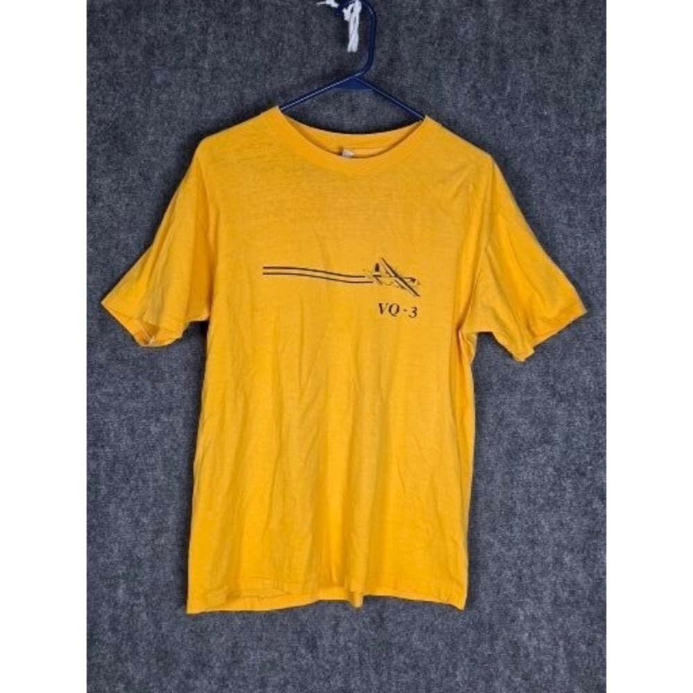 VTG Hanes VQ 3 Airplane Graphic T Shirt Yellow Cotton Men Sz L Casual Streetwear